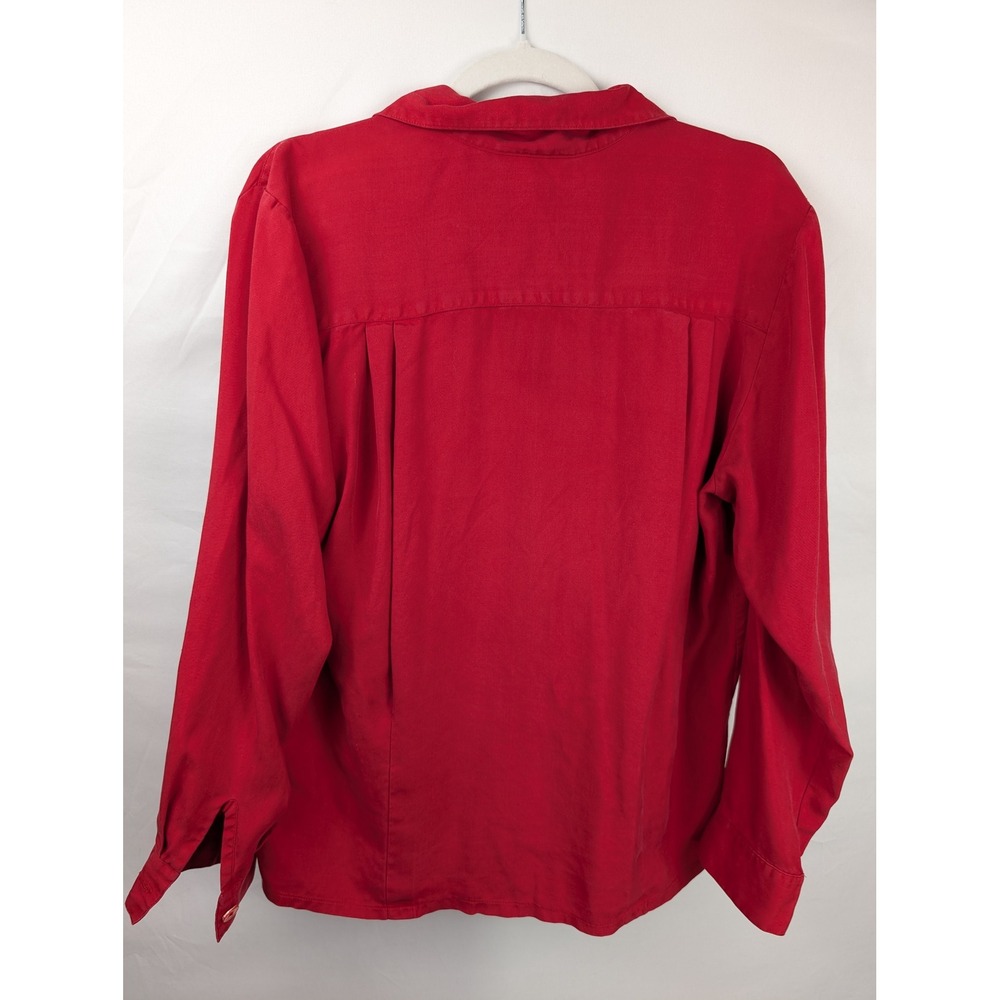 Vintage Nordstrom 100% Silk Button Shirt Sz 12 Red Career Collar Workwear Office - Picture 6 of 8